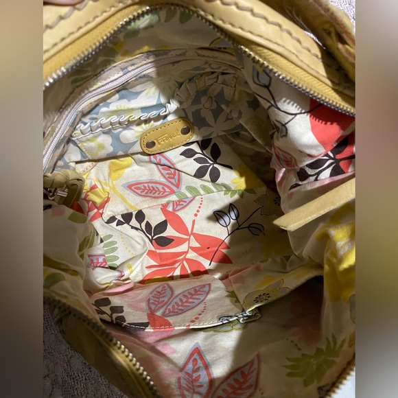 Fossil Yellow Purse Leather Strap Hobo Bag Braided Handles Retro - Picture 6 of 6